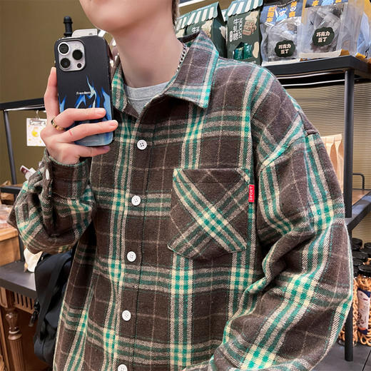 【新款DH】大依优型大码时尚翻领夹克格子雷萨加肥加大休闲胖子宽松外套上衣男装潮流 商品图2