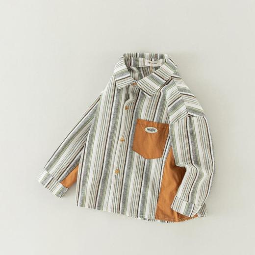男童衬衫春季宝宝条纹上衣小童翻领拼接撞色外套春装复古儿童衬衣 商品图4