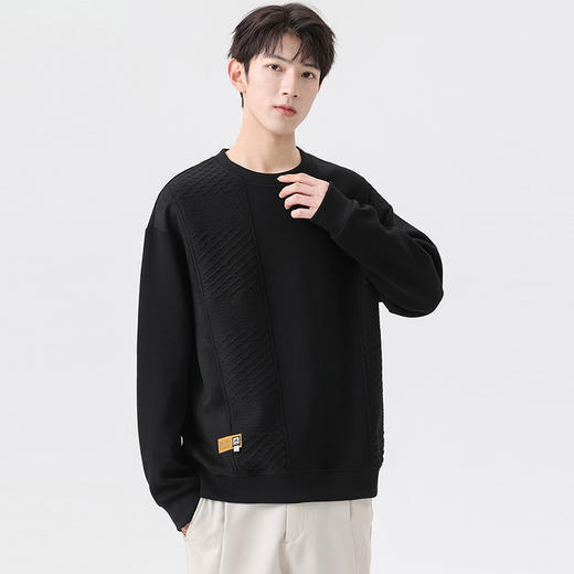 【新款DSL】大依优型大码圆领卫衣麂皮绒提花长袖加肥加大胖子上衣男士T恤肥佬打底男装 商品图1