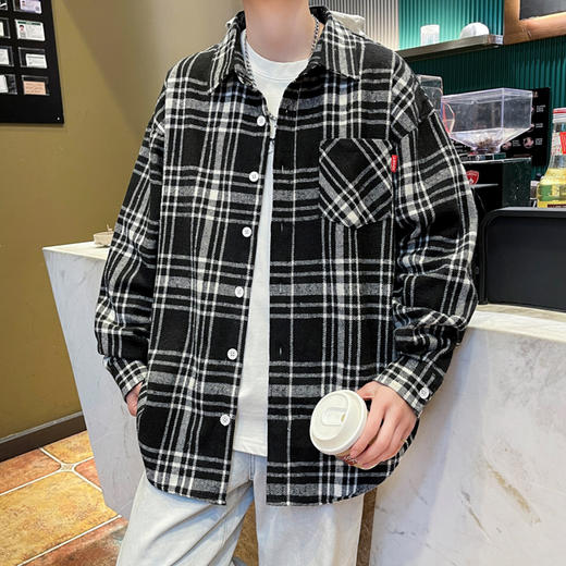 【新款DH】大依优型大码时尚翻领夹克格子雷萨加肥加大休闲胖子宽松外套上衣男装潮流 商品图1