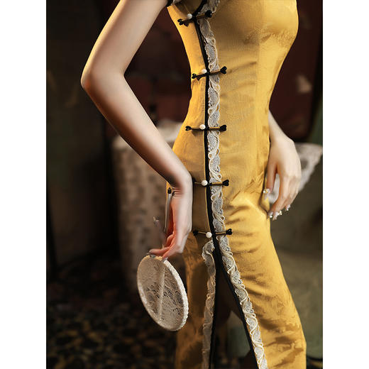 黄色改良复古中国风高级感民国老上海旗袍连衣裙267 商品图3