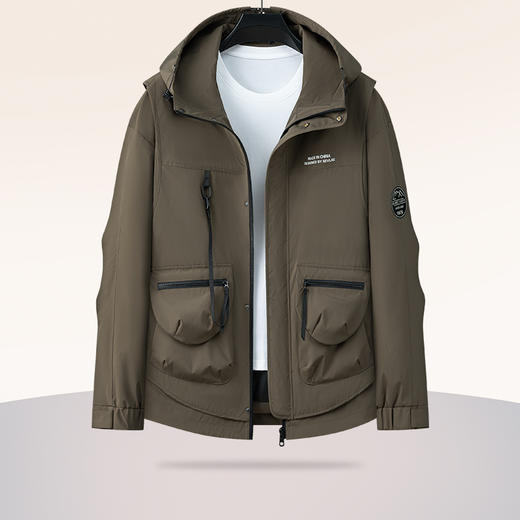 【新款DPX】大依优型大码大口袋工装连帽假两件外套夹克男装胖子春夹克宽松外套男 商品图1