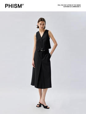 无腰头前翻褶半身裙