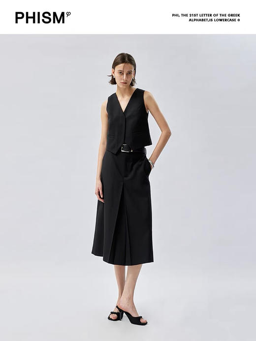 无腰头前翻褶半身裙 商品图0