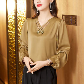 SMZ15139中国风盘扣衬衫女春季2024新款长袖缎面上衣复古洋气中年妈妈小衫