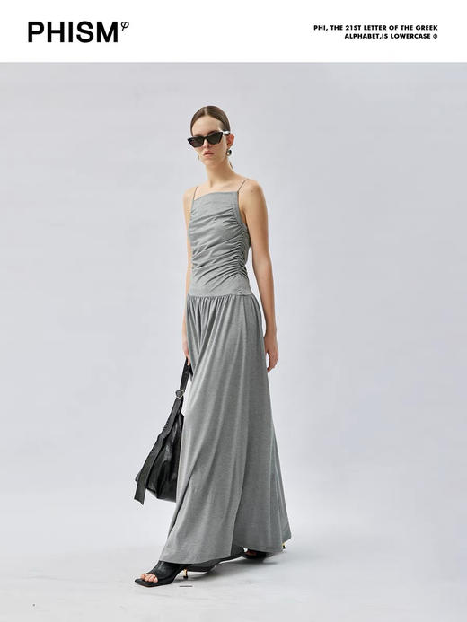 抽褶细肩带连衣裙 商品图0