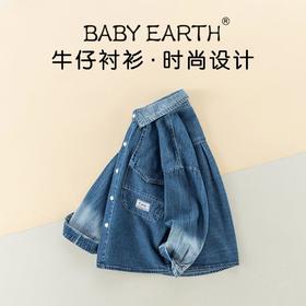 男童衬衫春季宝宝韩版上衣小童长袖翻领打底衫春装儿童软牛仔衬衣