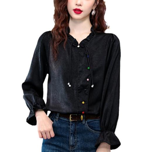 设计感气质盘扣，法式木耳边长袖国风衬衫KQL-355H8006 商品图4