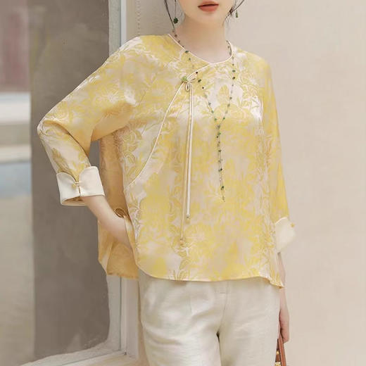 裁缝学苑AQ246春夏新中式国风女装人丝提花唐装旗袍式上衣宽松禅意茶服文艺衬衫 商品图1