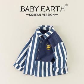 男童衬衫春季宝宝韩版上衣小童条纹长袖外套春装儿童翻领衬衣外穿