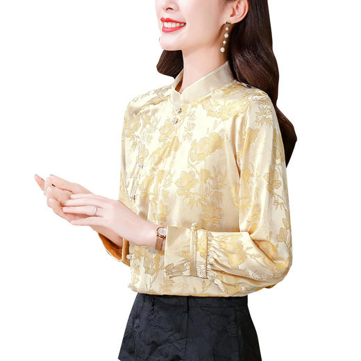 KQL-1878新中式衬衫春秋新款原创中国风女装香槟色改良提花衬衣上衣 商品图4