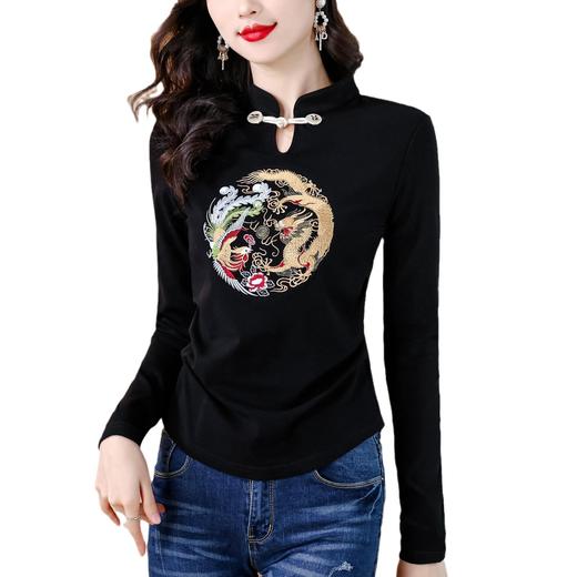 短款立领国风刺绣，新中式盘扣打底衫KQL-355H8002 商品图4