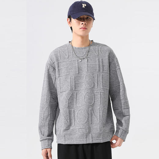 【Q】【新款DSL】大依优型大码圆领卫衣肌理感提花长袖加肥加大胖子上衣男士T恤肥佬打底男装 商品图2