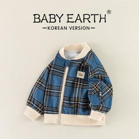 男童外套春季宝宝韩版上衣小童棒球服春装保暖衣服儿童格子夹克春