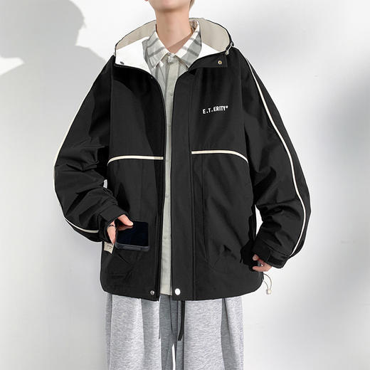 【新款DSL】大依优型大码外套冲锋衣工装连帽外套男宽松加肥加大码上衣夹克 商品图1