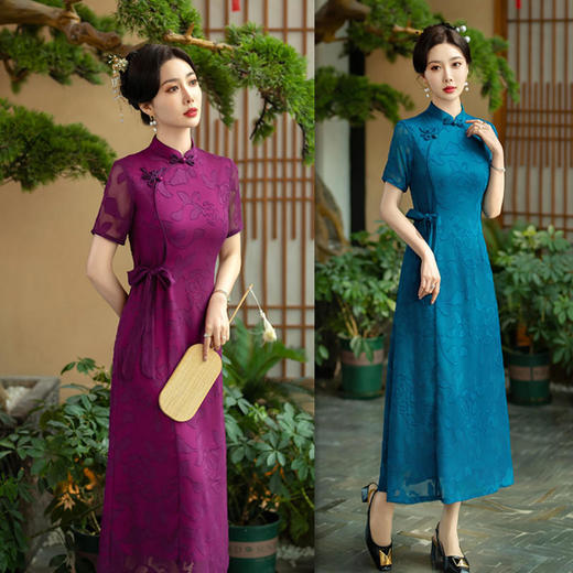 SKY-21846现代时尚改良新中式连衣裙收腰带旗袍 商品图0