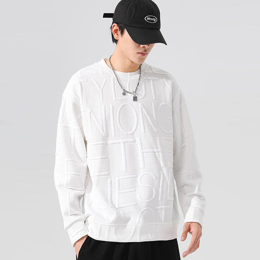 【Q】【新款DSL】大依优型大码圆领卫衣肌理感提花长袖加肥加大胖子上衣男士T恤肥佬打底男装 商品图1