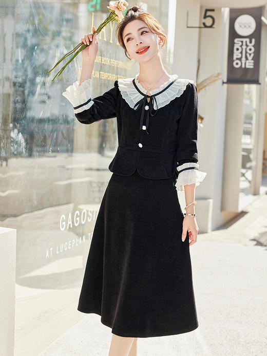 2024年春季上新韩版气质时尚小清新拼接撞色高腰A裙两件套HR-HYYF6873 商品图2