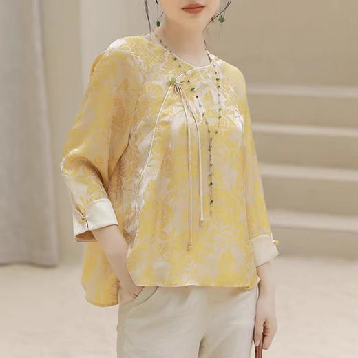 裁缝学苑AQ246春夏新中式国风女装人丝提花唐装旗袍式上衣宽松禅意茶服文艺衬衫 商品图5