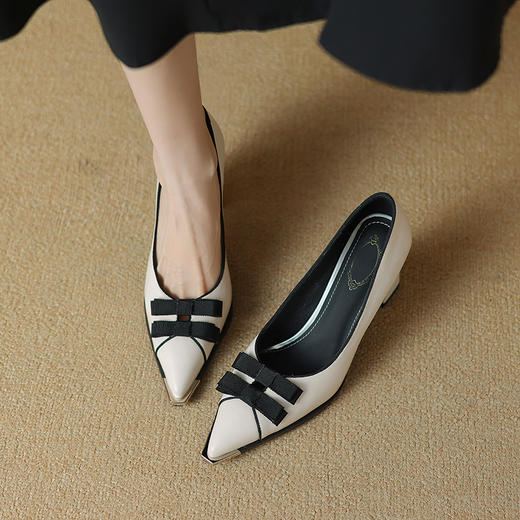 【预售5天】简约拼接蝴蝶结，里外真皮浅口单鞋DP&2260 商品图4