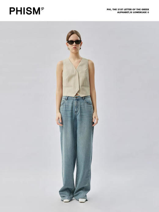 水洗牛仔廓形毛边长裤 商品图3