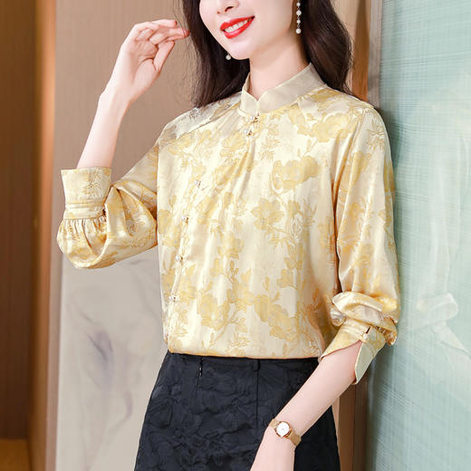 KQL-1878新中式衬衫春秋新款原创中国风女装香槟色改良提花衬衣上衣 商品图3