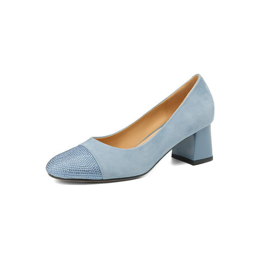 【预售5天】爆款糖果水钻里外全皮，圆头拼接粗跟单鞋DB-M5835 商品图9