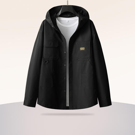 【新款DPX】大依优型大码前胸口袋工装连帽外套夹克男装胖子春夹克宽松外套男 商品图0