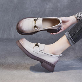 ZM 24A607真牛皮乐福鞋厚底金属扣休闲鞋一脚蹬单鞋