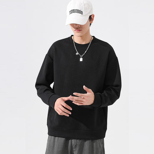 【新款DSL】大依优型大码圆领卫衣肌理感长袖加肥加大胖子上衣男士T恤肥佬打底男装 商品图1