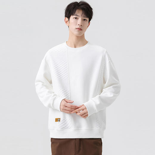 【新款DSL】大依优型大码圆领卫衣麂皮绒提花长袖加肥加大胖子上衣男士T恤肥佬打底男装 商品图0