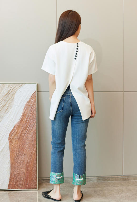 中式提花翻边牛仔裤 商品图2