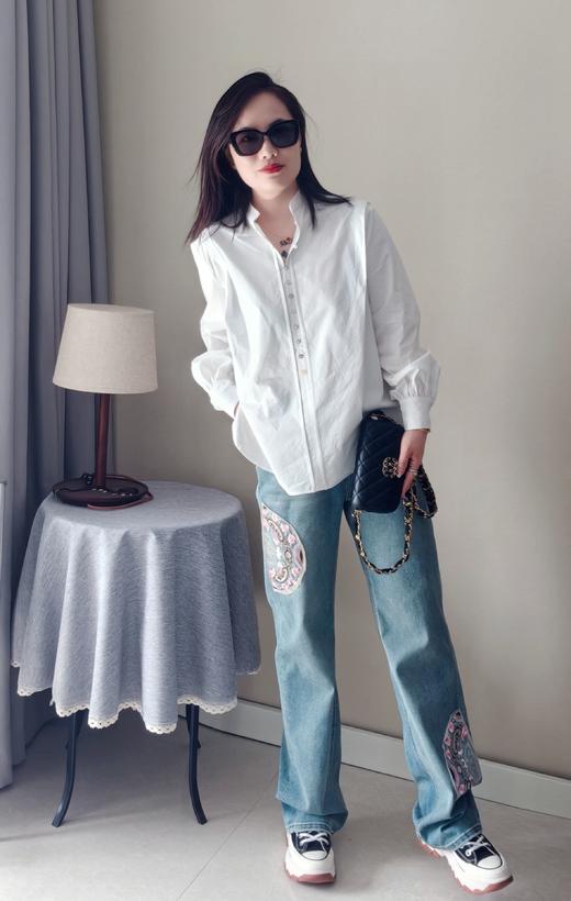 利落大方贝壳扣子小立领小中式白衬衫 商品图6