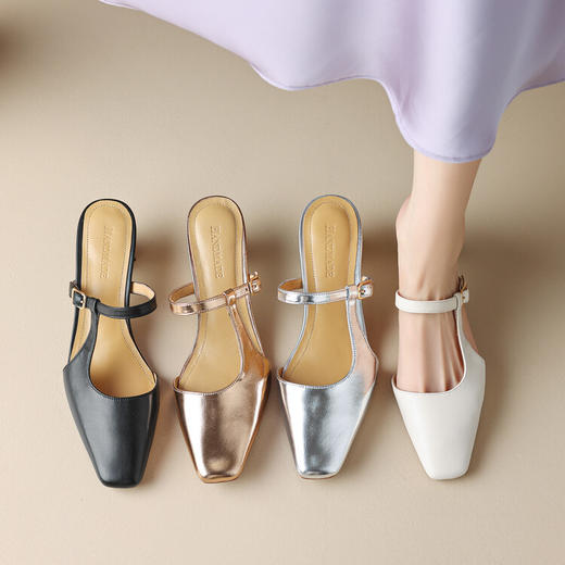 【预售5天】粗跟百搭拖鞋，小方头包头后空凉鞋NX&m1396 商品图0