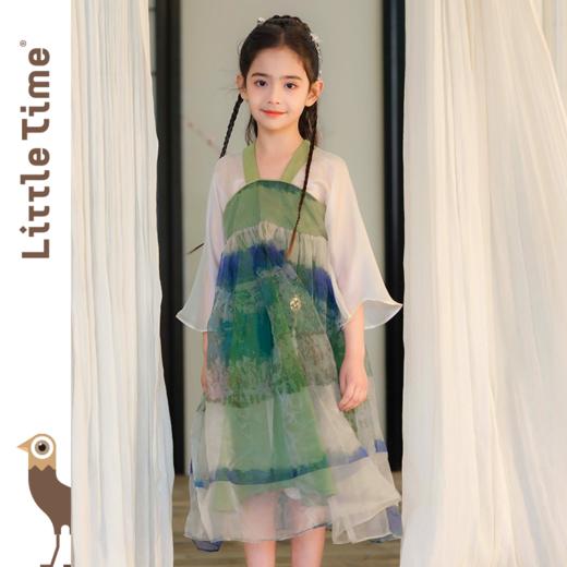 littletime女童绿色中国风山水汉服春夏中袖连衣裙宝宝女孩连衣裙 商品图3