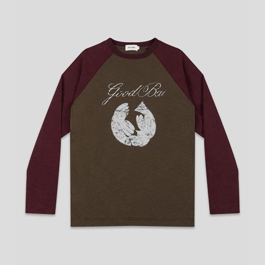 GOODBAI 环形白鸽做旧印花撞色插肩长袖T恤 商品图4