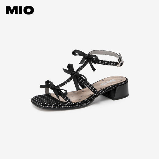 MIO米奥夏季拼色方头时装凉鞋蝴蝶结中跟时尚个性凉鞋女鞋M243141605 商品图1