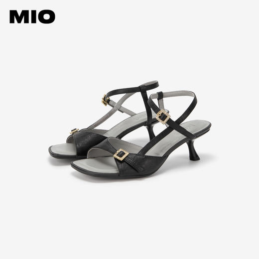 MIO米奥夏季方头高跟时装凉鞋简约质感牛皮革细跟凉鞋女鞋M243141503 商品图3