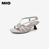 MIO米奥夏季韩版圆头时装凉鞋透气清爽异形中跟气质凉鞋女M243111303 商品缩略图1