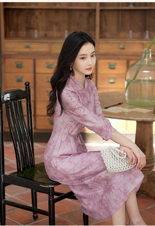 逸红颜「云想 」新款天丝连衣裙女七分袖连立领A摆优雅气质 商品图12