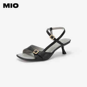 MIO米奥夏季方头高跟时装凉鞋简约质感牛皮革细跟凉鞋女鞋M243141503