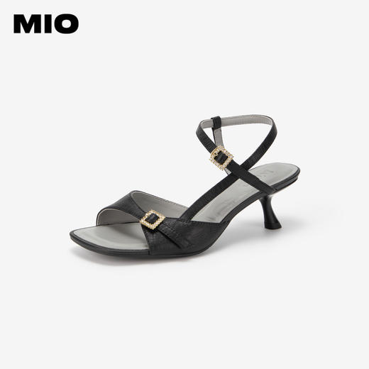 MIO米奥夏季方头高跟时装凉鞋简约质感牛皮革细跟凉鞋女鞋M243141503 商品图0