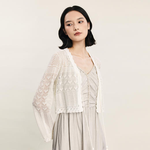 谜底针织开衫长袖2024年夏新品文艺风肌理感提花薄外套242MZ0866 商品图1