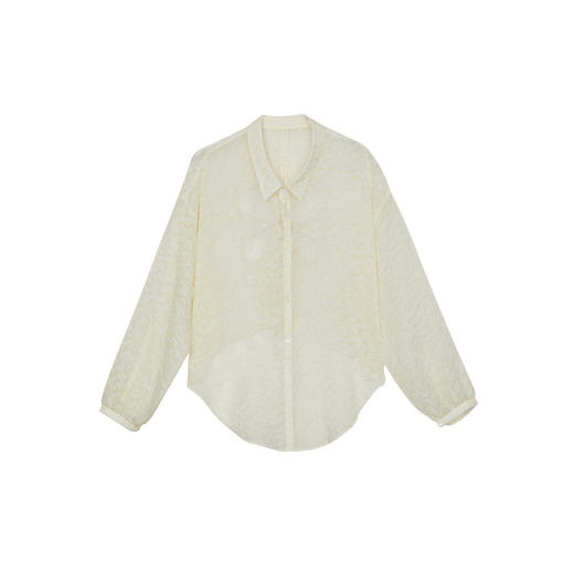 谜底薄款衬衫长袖女2024夏新品浪漫感后背立体压花衬衣242MC0535 商品图4