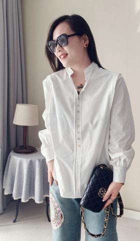 利落大方贝壳扣子小立领小中式白衬衫