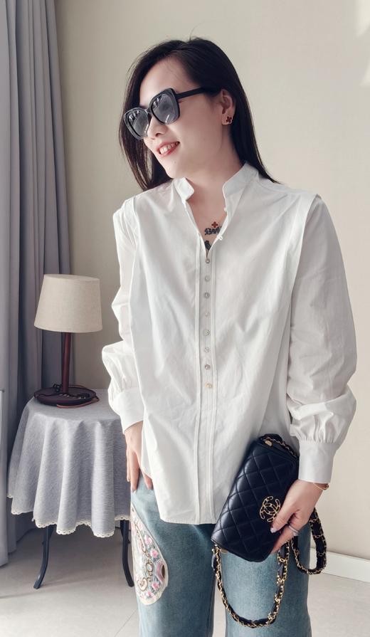 利落大方贝壳扣子小立领小中式白衬衫 商品图0