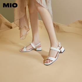 MIO米奥夏季方头中跟一字带时装凉鞋法式简约轻软舒适凉鞋M243141611