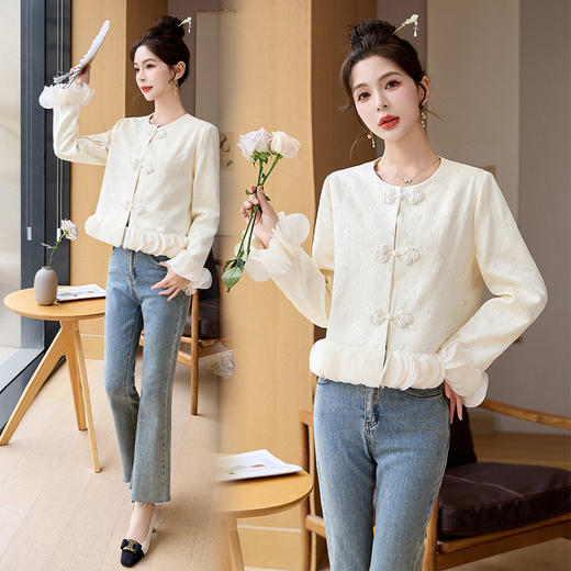 时髦立体裁剪花边，复古盘扣短外套HR-YQH2519 商品图0