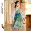 littletime女童绿色中国风山水汉服春夏中袖连衣裙宝宝女孩连衣裙 商品缩略图2