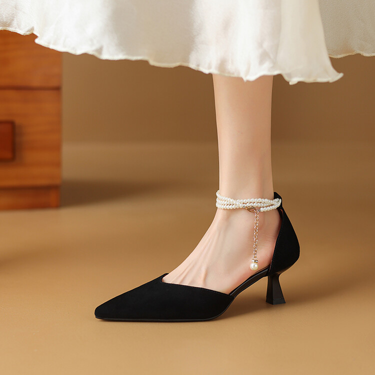 【预售5天】春季新款尖头法式复古超美气质单鞋高跟鞋珍珠简约设计AJ&AJ6039-1